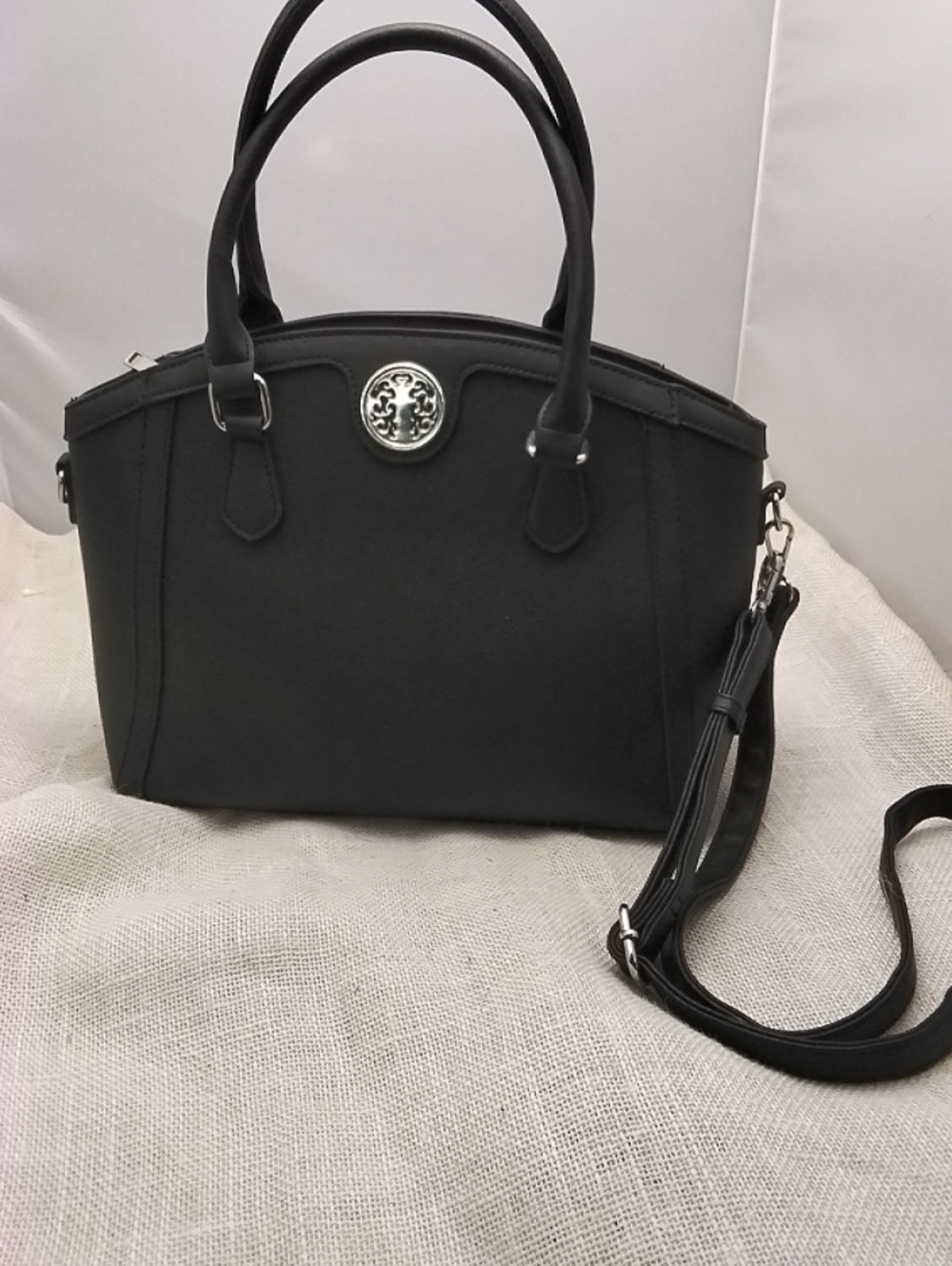 Source Unknown Black Women's Shoulder Satchel with Silver Medallion